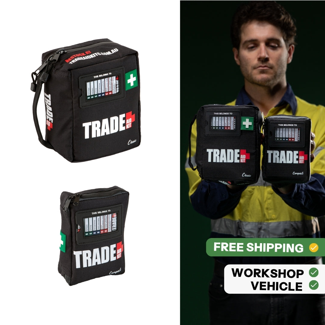 Trade Aid Classic and Compact First Aid Kits for Australian worksites, workshops and work vehicles.